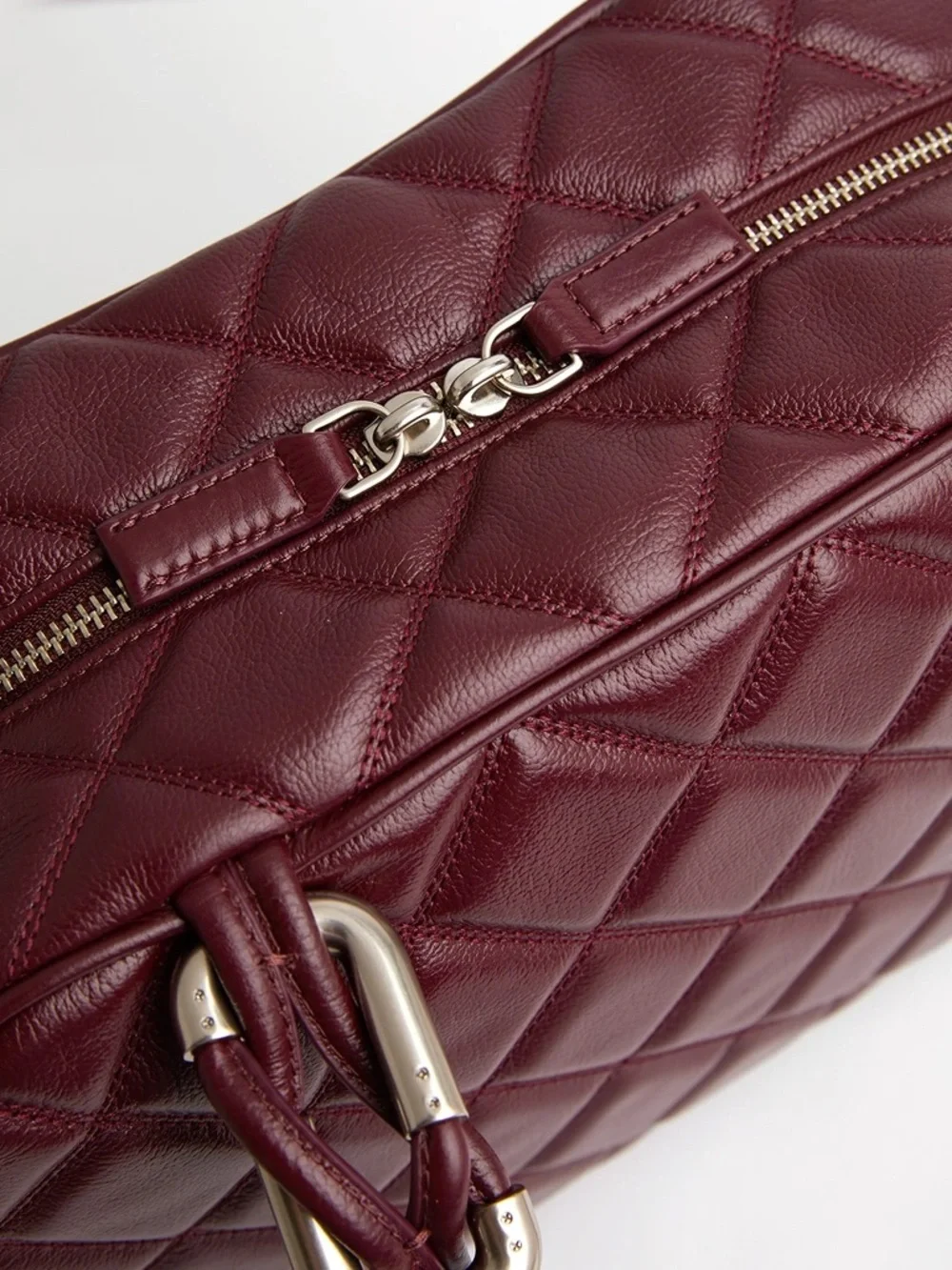 NWT Marc Jacobs The Dual Smooth Leather Quilted Shoulder Bag Dark Plum Maroon - Picture 4 of 15